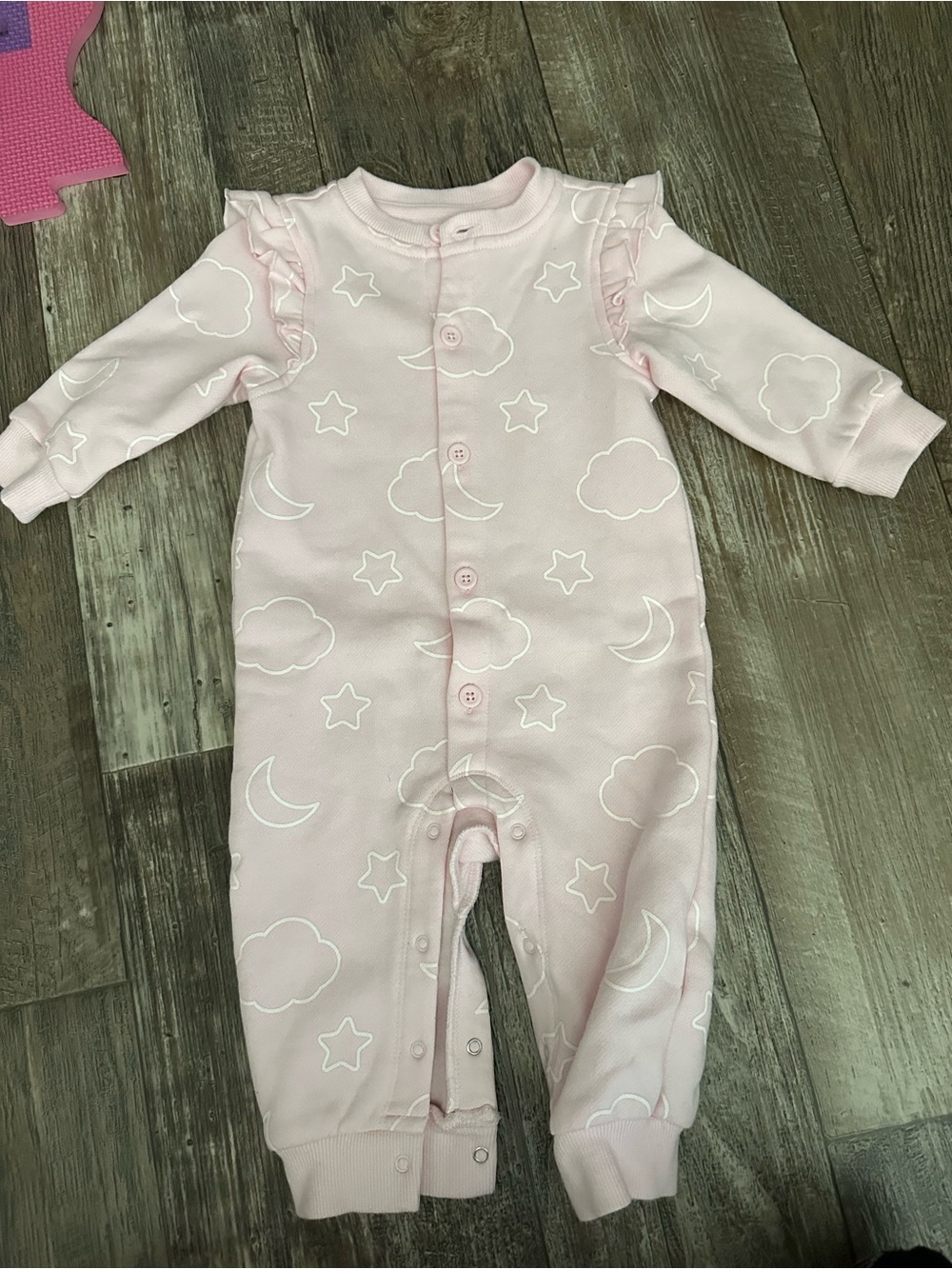 cloud island Pink Cloud & Star Footie Romper